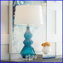 Coastal Table Lamp 30 3/4 Tall Blue Art Glass Off White Drum Shade Living Room
