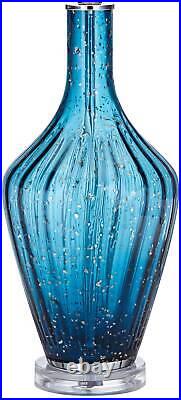 Coastal Table Lamp Blue Glass Fluted Vase White for Living Room Bedroom