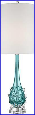 Coastal Table Lamp Clear Teal Blue Glass Swirl Tall for Living Room Bedroom