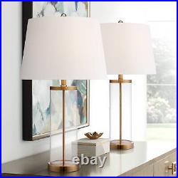 Coastal Table Lamp Glass Cylinder Gold Fillable White for Living Room