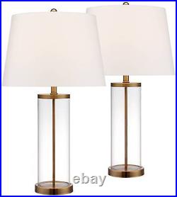 Coastal Table Lamp Glass Cylinder Gold Fillable White for Living Room