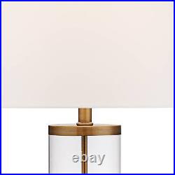 Coastal Table Lamp Glass Cylinder Gold Fillable White for Living Room