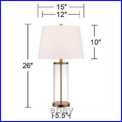 Coastal Table Lamp Glass Cylinder Gold Fillable White for Living Room