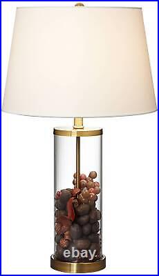 Coastal Table Lamp Glass Cylinder Gold Fillable White for Living Room