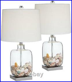 Coastal Table Lamp Set of 2 Clear Glass Shells Nickel for Living Room Bedroom