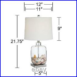 Coastal Table Lamp Set of 2 Clear Glass Shells Nickel for Living Room Bedroom