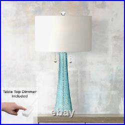 Coastal Table Lamp with Table Top Dimmer Aqua Blue Glass for Living Room House