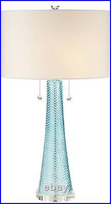 Coastal Table Lamp with Table Top Dimmer Aqua Blue Glass for Living Room House