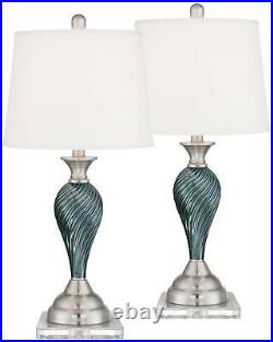 Coastal Table Lamps Set of 2 with Square Risers Green Blue Glass for Living Room