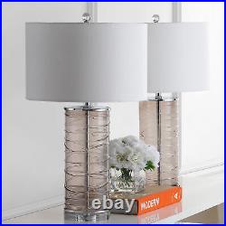 Cole 27.5 Modern Fused Glass Cylinder LED Table Lamp, Smoky Gray (Set of 2)