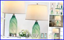 Contemporary Lake Glass Table Lamp with 2 USB Ports, 24.5'' Bedside Lamps Green