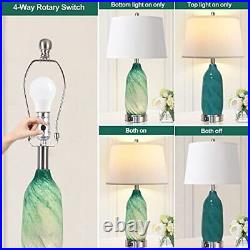 Contemporary Lake Glass Table Lamp with 2 USB Ports, 24.5'' Bedside Lamps Green