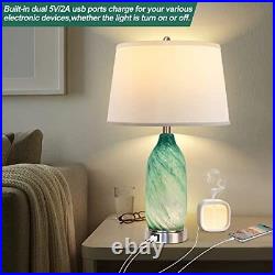 Contemporary Lake Glass Table Lamp with 2 USB Ports, 24.5'' Bedside Lamps Green