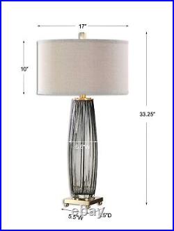 Contemporary Ribbed Gray Art Glass Table Lamp Tall Slim Elegant