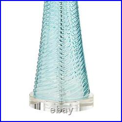 Contemporary Table Lamp with USB Port Aqua Blue Glass Drum Shade for Living Room