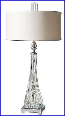 Contemporary Twisted Glass Lamp with Nickel Accents
