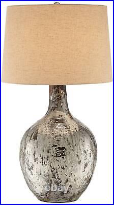 Cottage Table Lamp Distressed Silver Gray Glass Urn for Living Room Bedroom