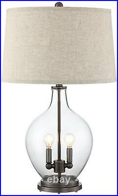 Cottage Table Lamp with Nightlight LED Round Clear Glass Living Room Bedroom