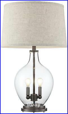 Cottage Table Lamp with Nightlight LED Round Clear Glass Living Room Bedroom