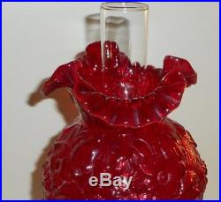 Cranberry Ruby Red Glass Puffy Poppy Rose Electric Lamp Fenton GWTW Light Works