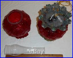 Cranberry Ruby Red Glass Puffy Poppy Rose Electric Lamp Fenton GWTW Light Works