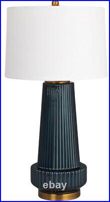 Creative Co-Op Ribbed Glass Table Lamp with Tapered Drum Shade, Deep Blue