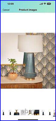 Creative Co-Op Ribbed Glass Table Lamp with Tapered Drum Shade, Deep Blue