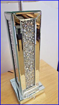 Crushed Crystal Mirror Glass Table Lamp with Silver Treaded Shade Modern Sparkle