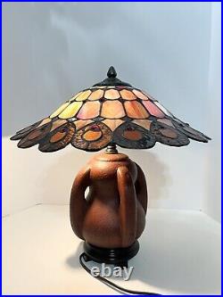 Dale Tiffany Signed Stained Glass 18 Tall Table Lamp, Shade Is 17 Across