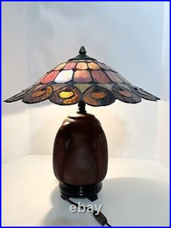 Dale Tiffany Signed Stained Glass 18 Tall Table Lamp, Shade Is 17 Across