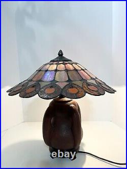 Dale Tiffany Signed Stained Glass 18 Tall Table Lamp, Shade Is 17 Across