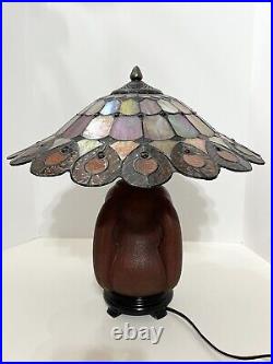 Dale Tiffany Signed Stained Glass 18 Tall Table Lamp, Shade Is 17 Across