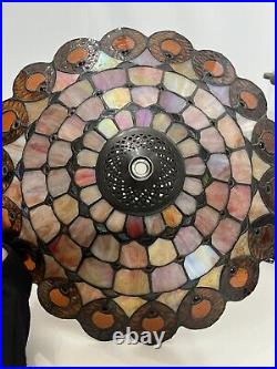 Dale Tiffany Signed Stained Glass 18 Tall Table Lamp, Shade Is 17 Across