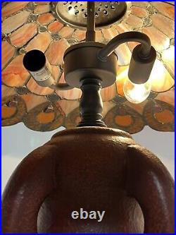 Dale Tiffany Signed Stained Glass 18 Tall Table Lamp, Shade Is 17 Across