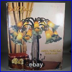 Dale Tiffany Tulip Table Lamp Lily Pad Base 15 Arms Art Glass Shades Amber Green