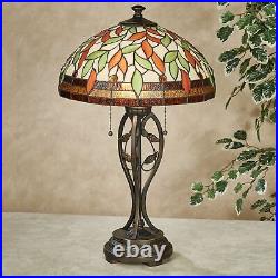 Darent Leaf Design Nature Gem Accent Stained Glass Table Lamp Multi Earth