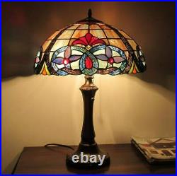 Dark Bronze Finish Accent Table Lamp Stained Glass Tiffany Style Shade 22in Tall