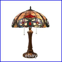Dark Bronze Finish Accent Table Lamp Stained Glass Tiffany Style Shade 22in Tall