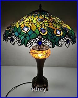 Design Toscano Art Nouveau Peacock Tiffany Style Stained Glass 27.5 Table Lamp