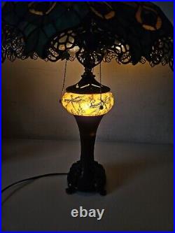 Design Toscano Art Nouveau Peacock Tiffany Style Stained Glass 27.5 Table Lamp