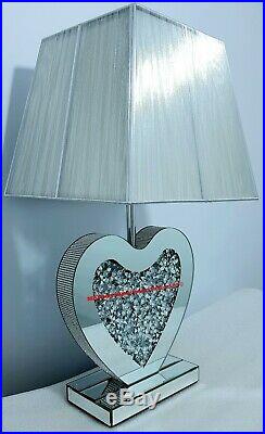 Diamond Crush Crystal Love Heart Shaped Sparkly LARGE Table Lamp Living Room