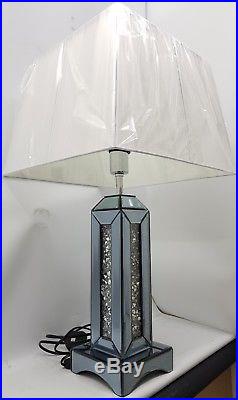 Diamond Crush Smoked Silver Mirrored Large Sparkly Table Lamp