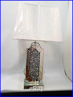 Diamond Crush Sparkly Silver Mirrored Large Table Lamp Black or White Shade