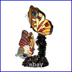 Double Butterfly 17 Table Lamp Two Bulb Night Light Stained Glass Tiffany Style
