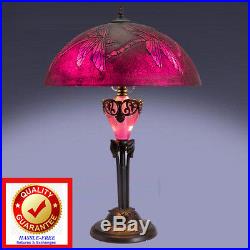 Dragonfly Accent Table Lamp with Purple Etched Glass 15in Tall with 24in Shade