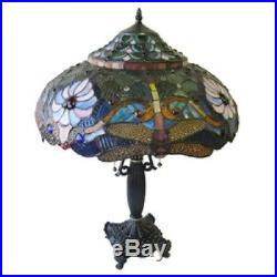 Dragonfly Lamp Stained Glass Art Pull Chain 27 Table Lamps LIght NEW