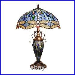 Dragonfly Stained Glass Table Desk Lamp Tiffany Style Double Lit 16 Wide Shade