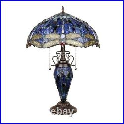 Dragonfly Stained Glass Table Desk Lamp Tiffany Style Double Lit 16 Wide Shade