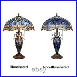 Dragonfly Stained Glass Table Desk Lamp Tiffany Style Double Lit 16 Wide Shade