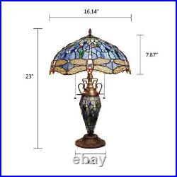 Dragonfly Stained Glass Table Desk Lamp Tiffany Style Double Lit 16 Wide Shade